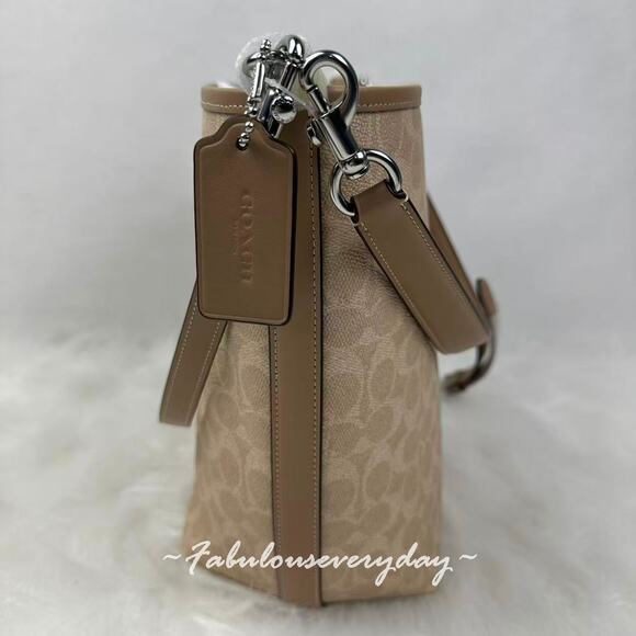 Coach City Large Bucket Bag Crossbody In Signature Canvas CT802 Sand/Taupe NWT - Picture 3 of 11